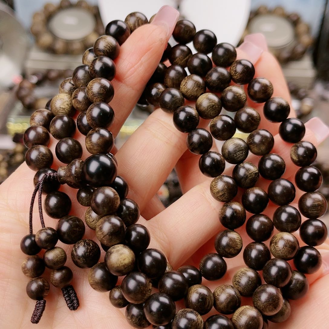 沉香手串松帝王紫棋玉化老料满樱子瘤疤0.8×108