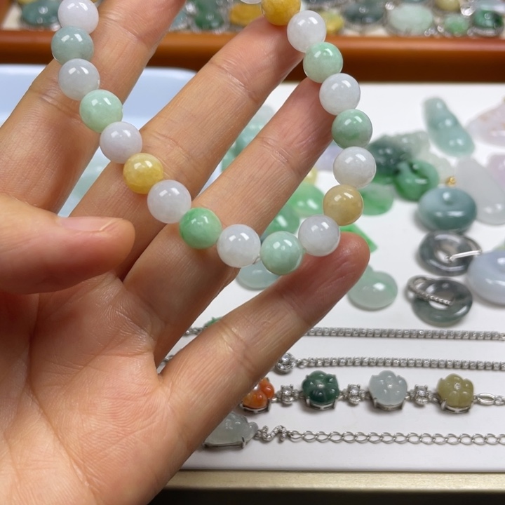 翡翠未镶嵌手链多宝手串卡7到卡8