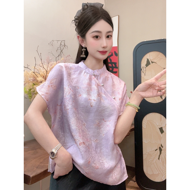 【紫鸢】2025夏季新款气质百搭显瘦新中式短袖女日常宽松