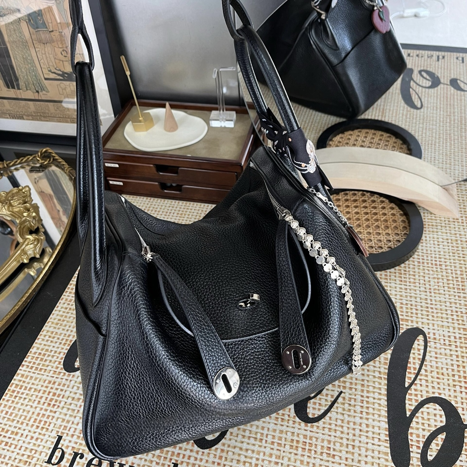 99新 Hermes/爱马仕 【老于】lindy34黑银扣tc皮p单肩包8660082