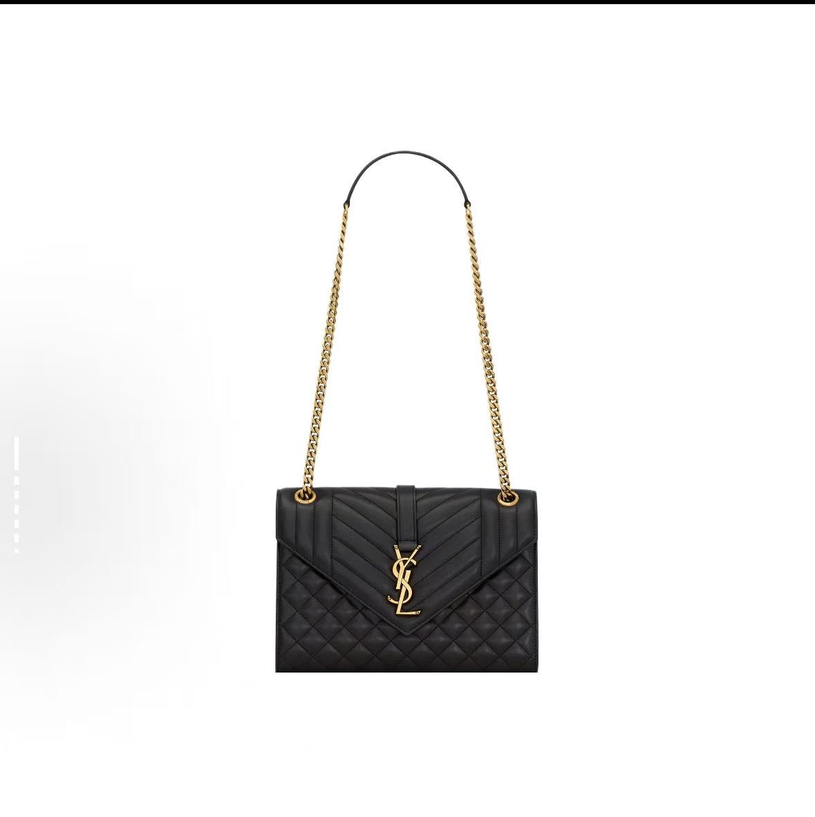 95新 YSL/圣罗兰 【曼曼专属】金标Logo萎形绗缝信封包斜挎单肩包