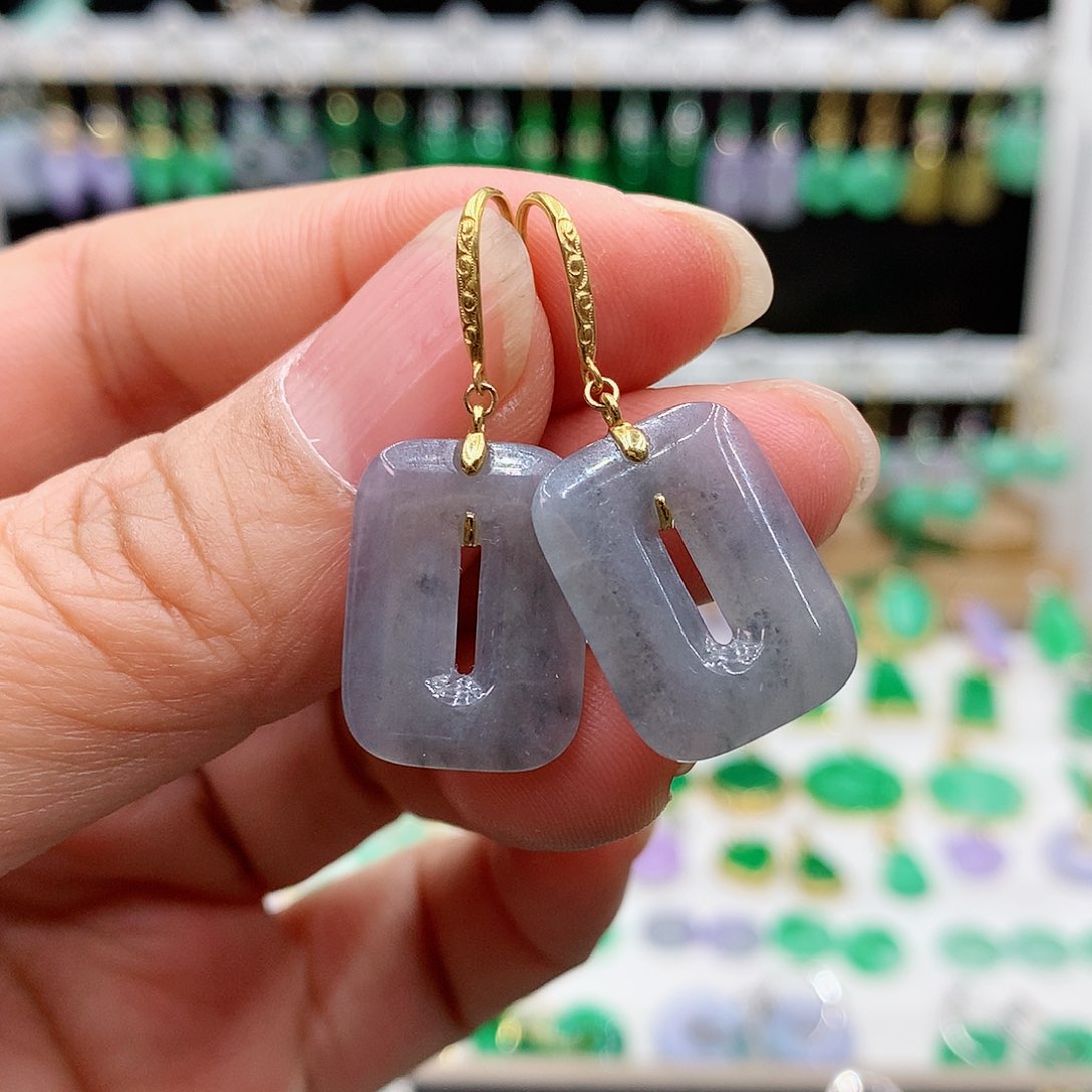 翡翠耳饰18K金镶嵌的