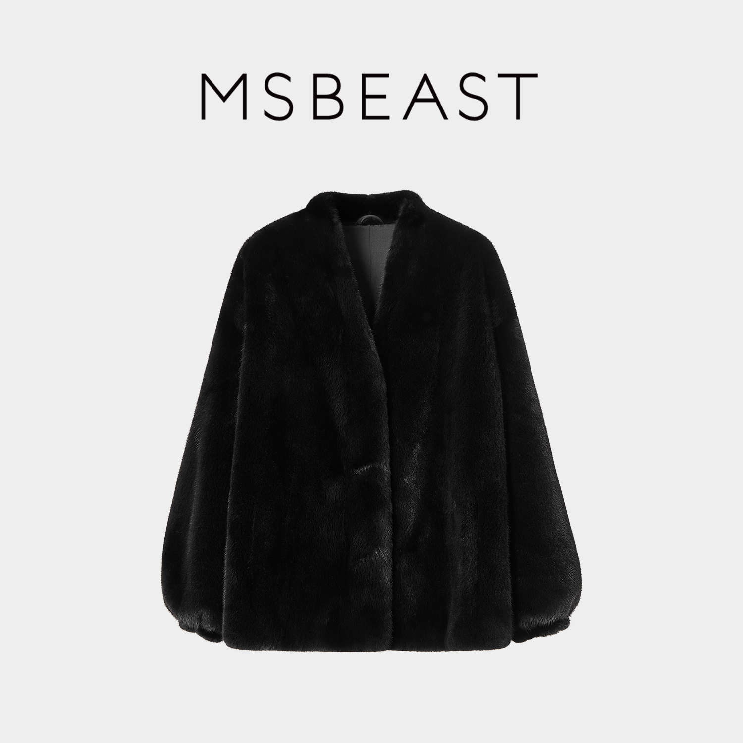 MSBEAST曜石貂丨北美传奇系列_松弛奢暖V领天鹅绒本黑水貂外套