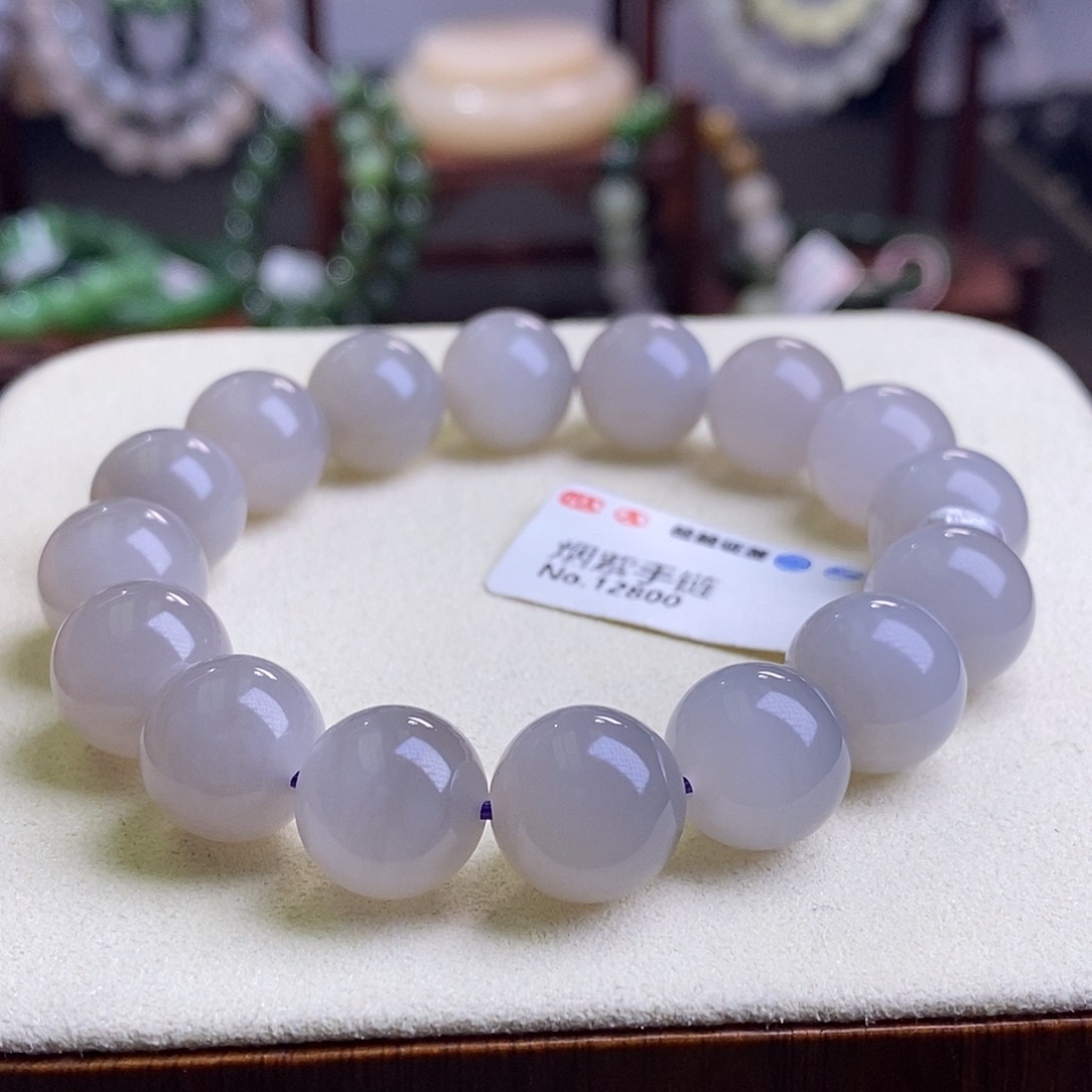 和田玉冰烟紫手串12MM未镶嵌