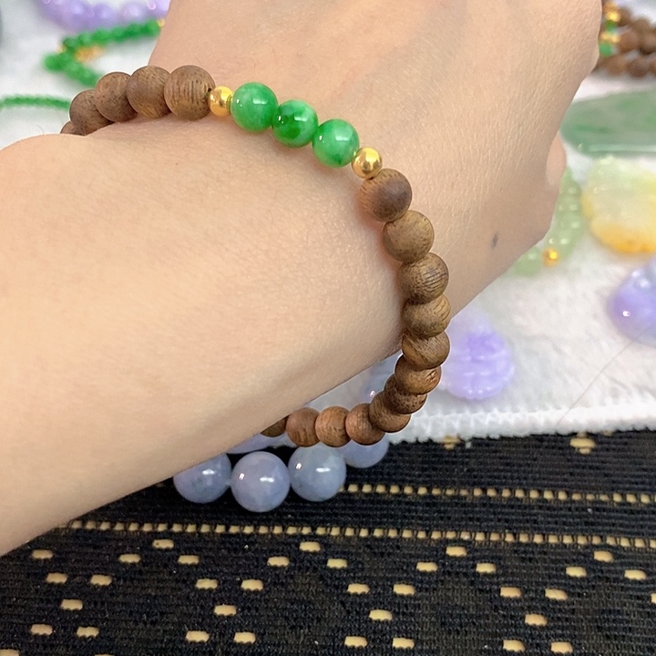 翡翠18K金镶嵌手串翡翠沉香手串