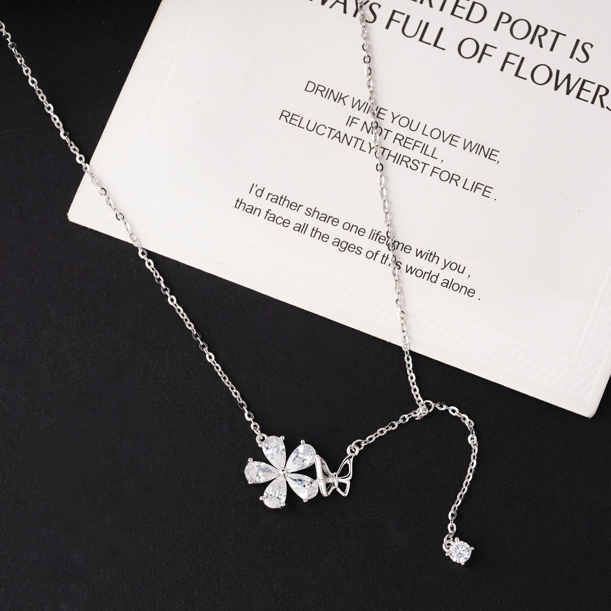 链子925银合成锆石 【蝴蝶千颂】时尚高级百搭新款气质项链锁骨链