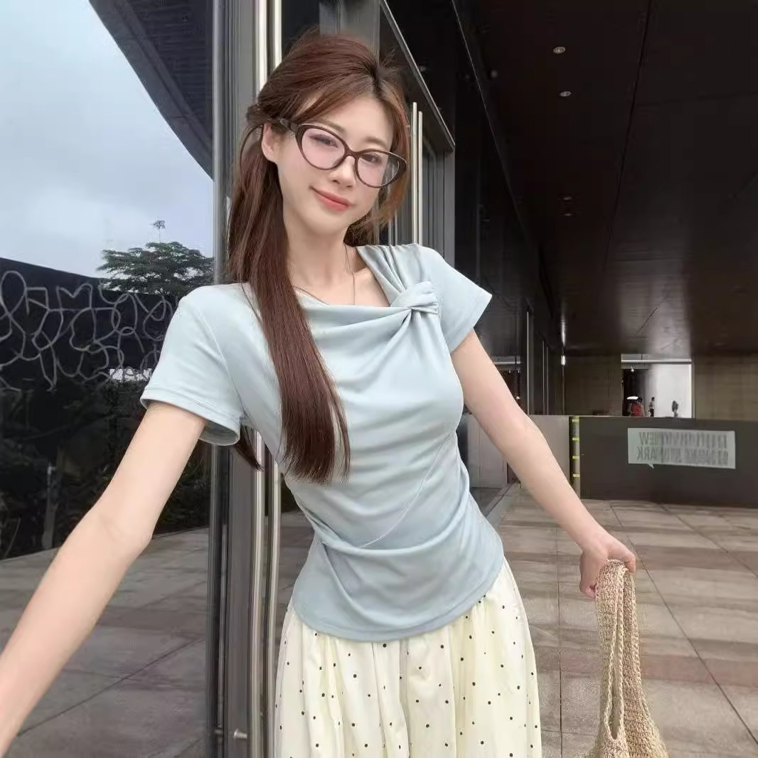 韩版短袖T恤女2025夏装新款修身甜美女生少女上衣大码半袖ins打底