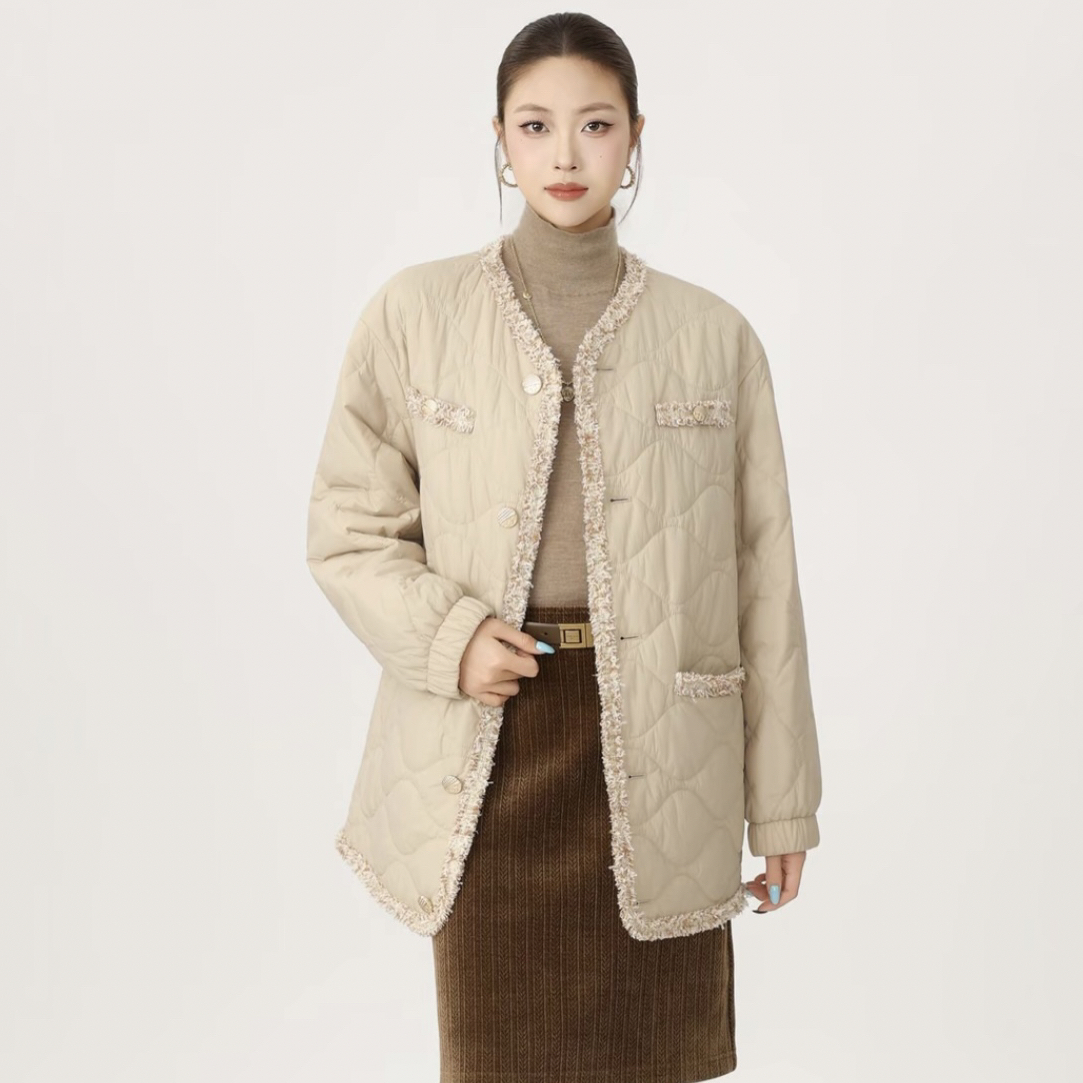 AMASS/阿玛施休闲时尚女保暖珍珠小香风棉服宽松秋冬袖厚款540040