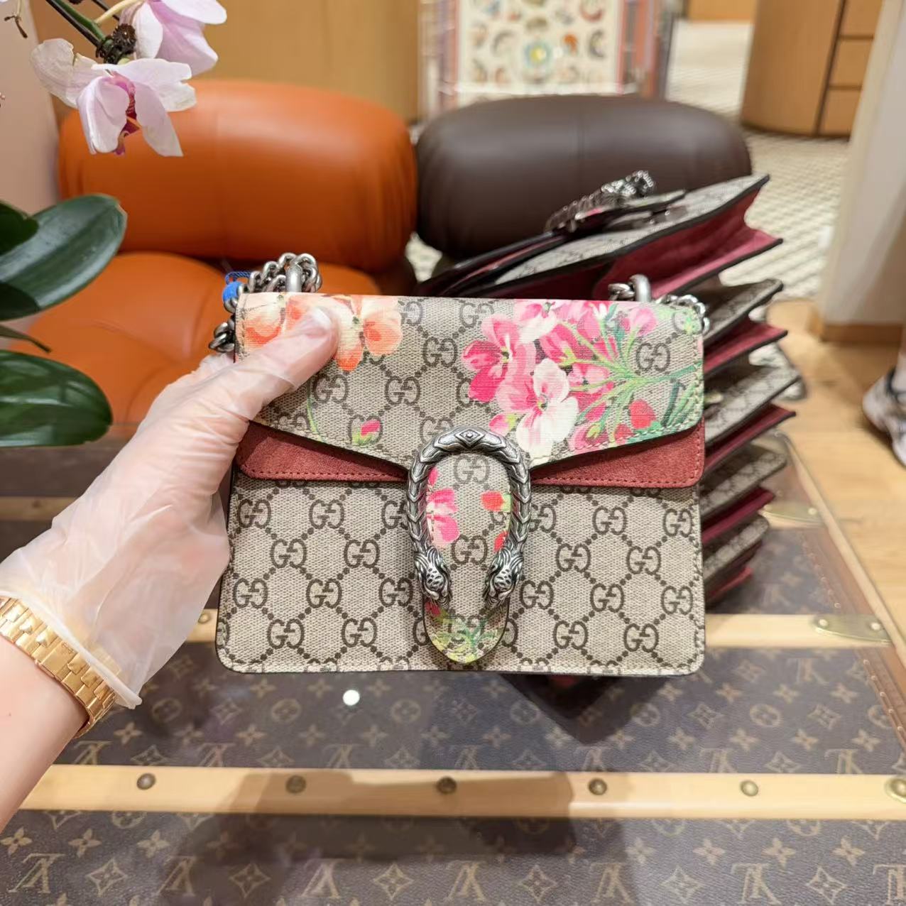 99新 GUCCI/古驰 古驰/GUCCI/古驰 花卉酒神小号 链条包单肩斜