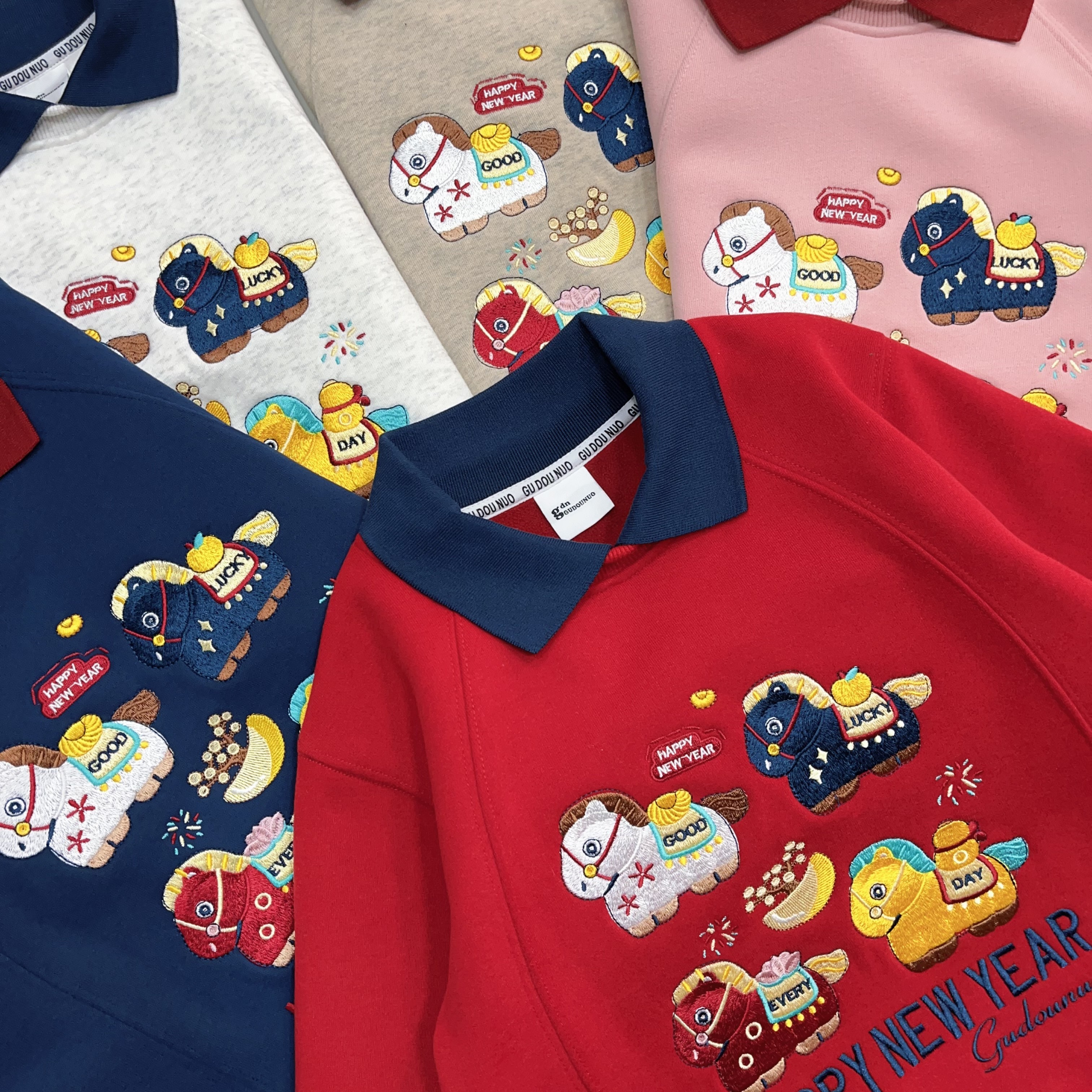 POLO领撞色 加绒加厚 重工刺绣  冬季保暖卫衣亲子上衣 男童女童