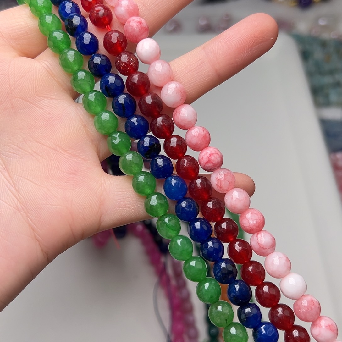 文***晶玛瑙/玉髓合金珠宝半成品Y606。圆珠四条