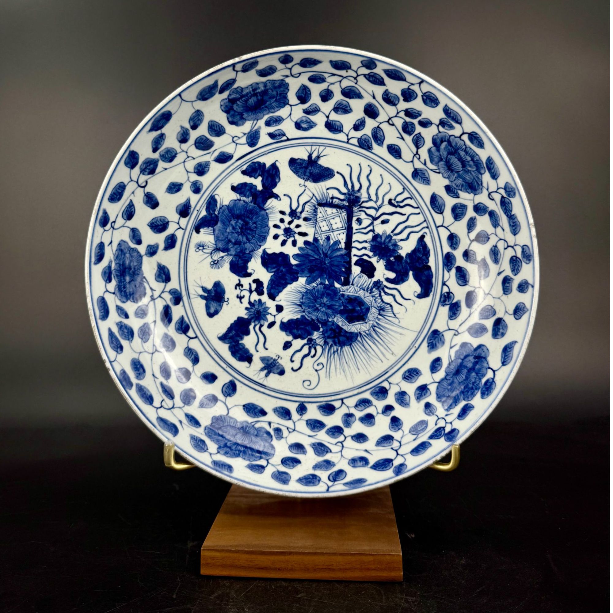 JL-2412-0016-清康熙青花荷叶涟涟纹撇口PAN古董瓷器