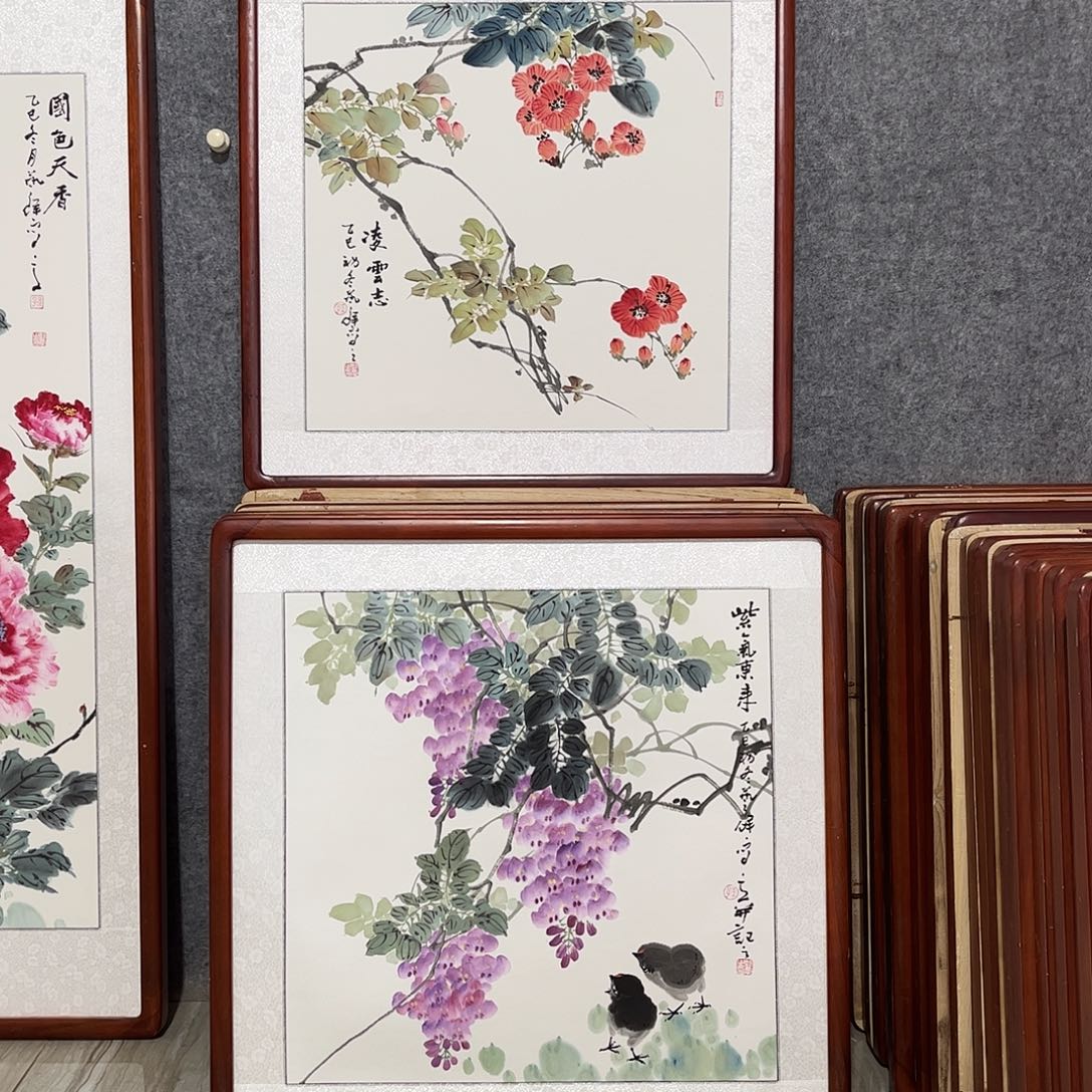 国画书画作品带框63×63