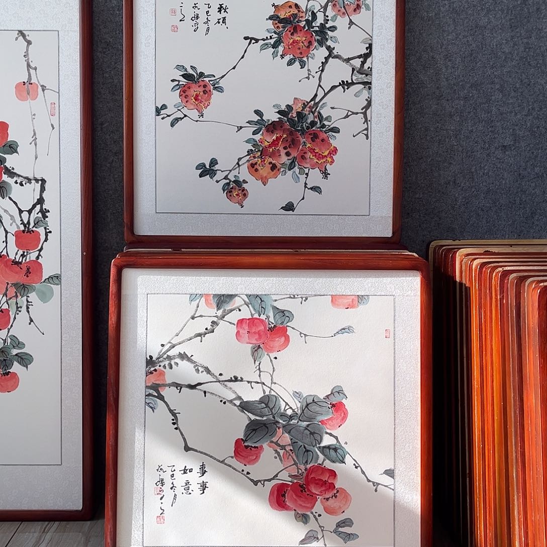 国画书画作品带框63×63