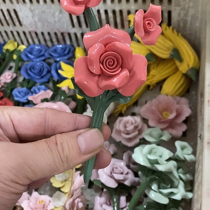 瓷片纯手工陶瓷花摆件瑕