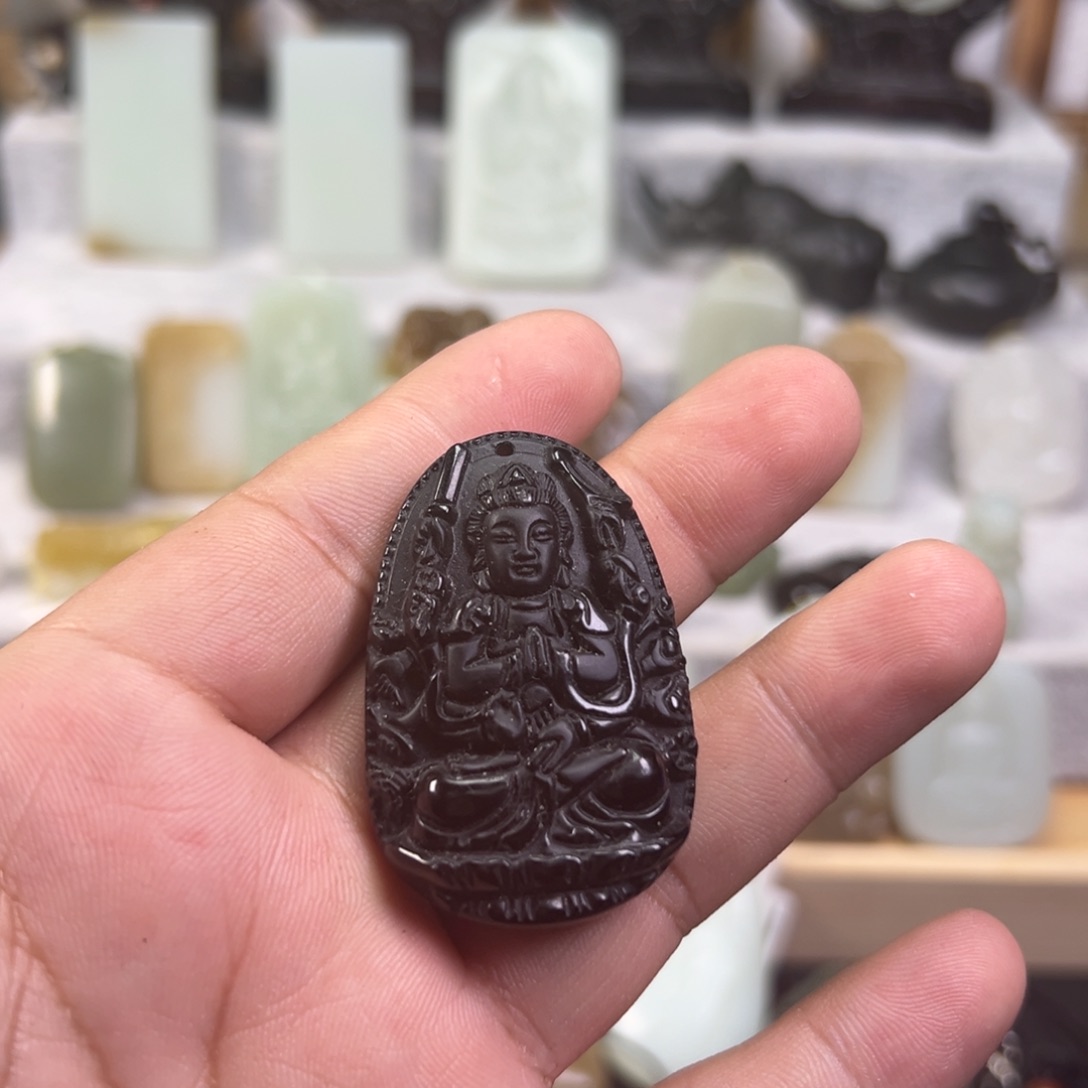 黑曜岩颈饰未镶嵌鼠生肖守护神千手观音