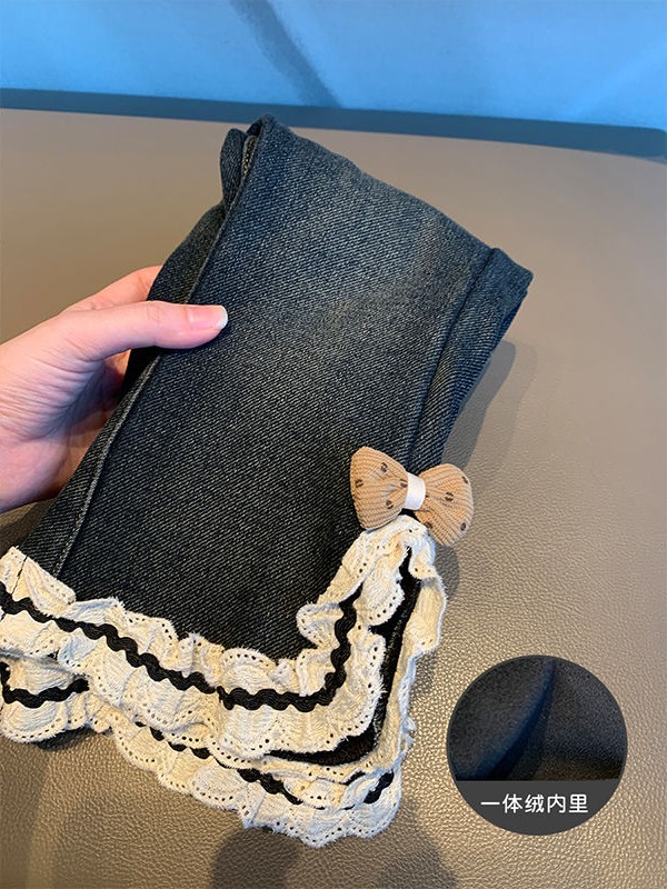 女童加绒牛仔喇叭裤2025新款冬小童女宝宝一体绒牛仔裤洋气