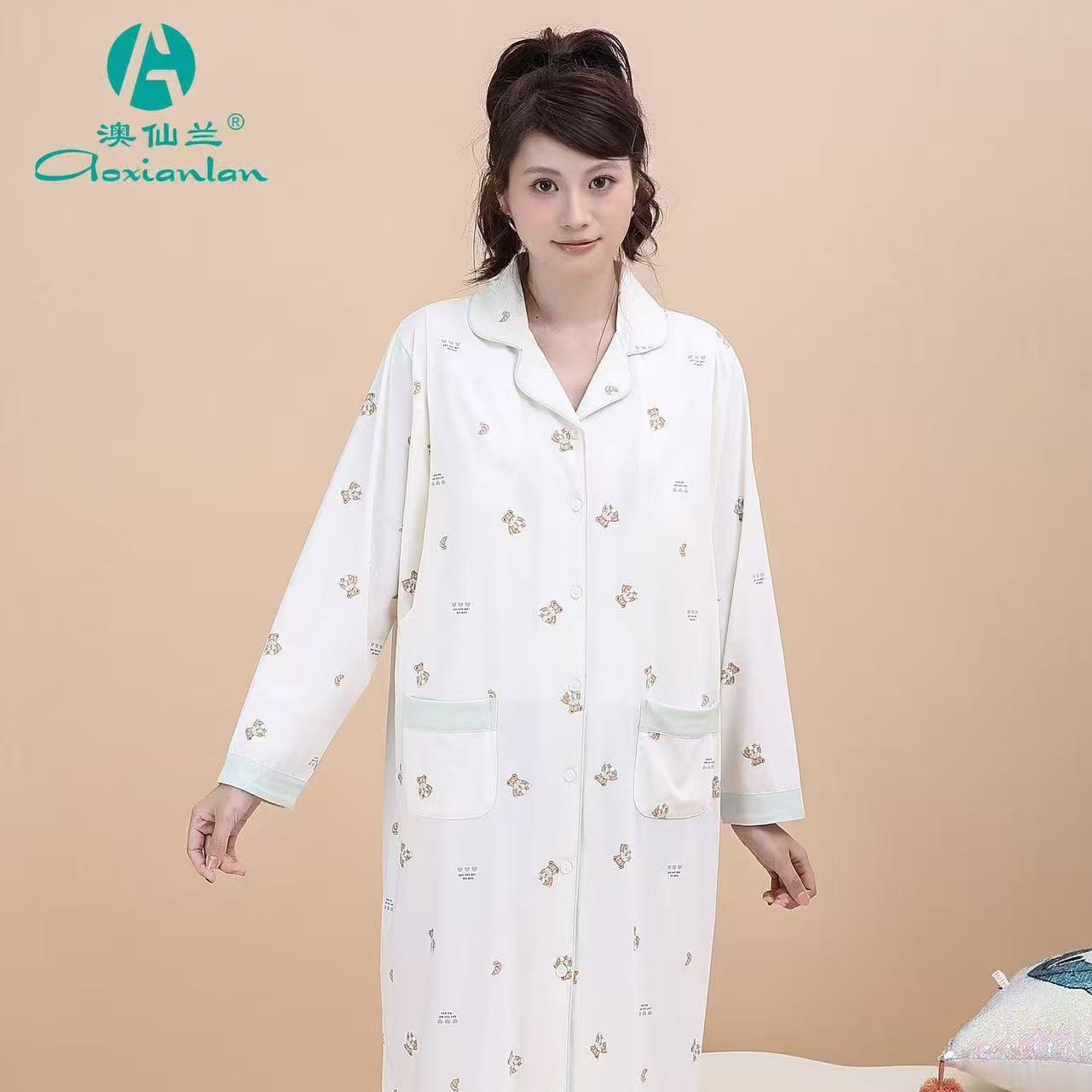 时尚月子睡袍,A类长绒棉2561