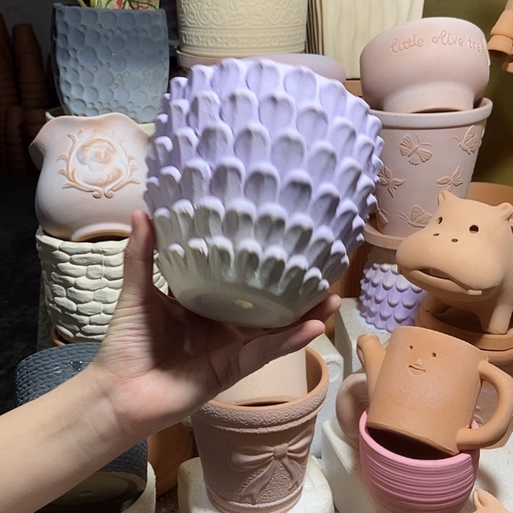 14×13紫色重花瓣 粗陶1个