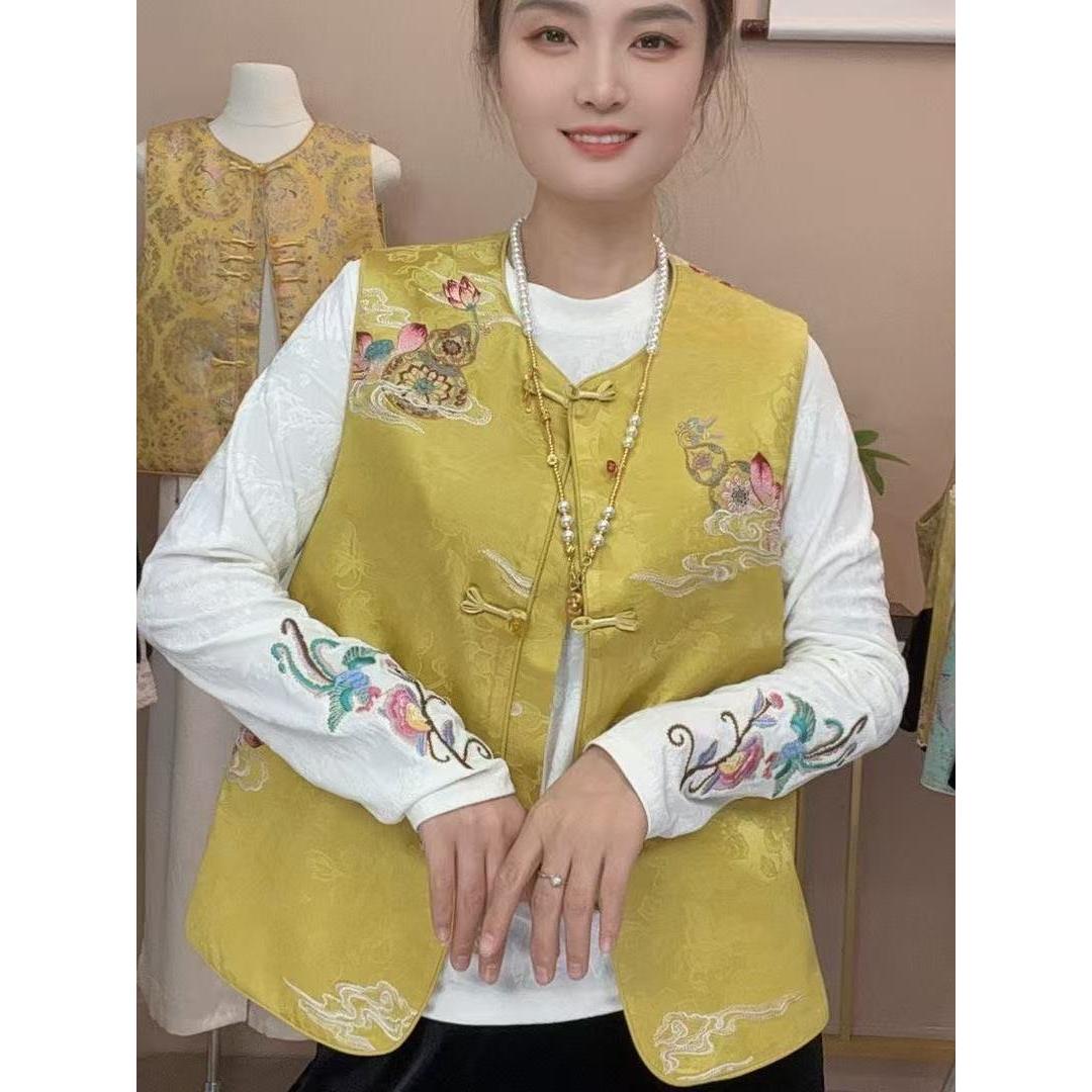 莲葫国风刺绣马甲坎肩背心时尚秋季新款新中式百搭复古小马夹上衣
