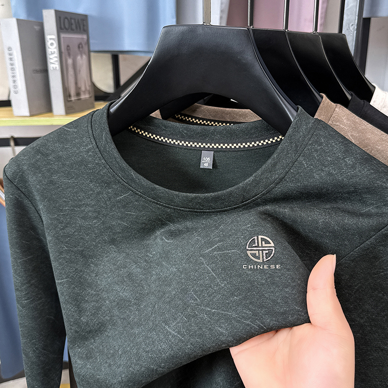 2025秋爆款羊毛+桑蚕丝全新砂洗工艺滴塑长袖男士卫衣上