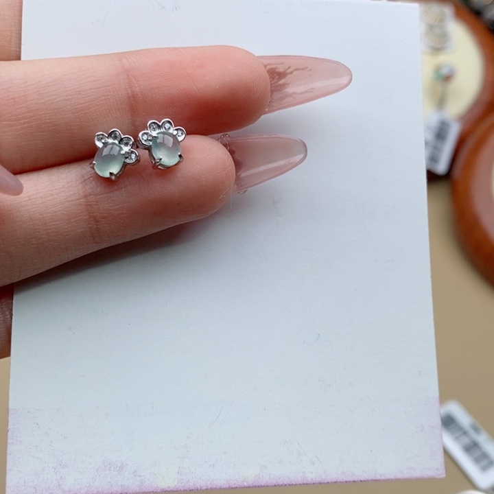 翡翠耳饰银S925镶嵌猫*1111