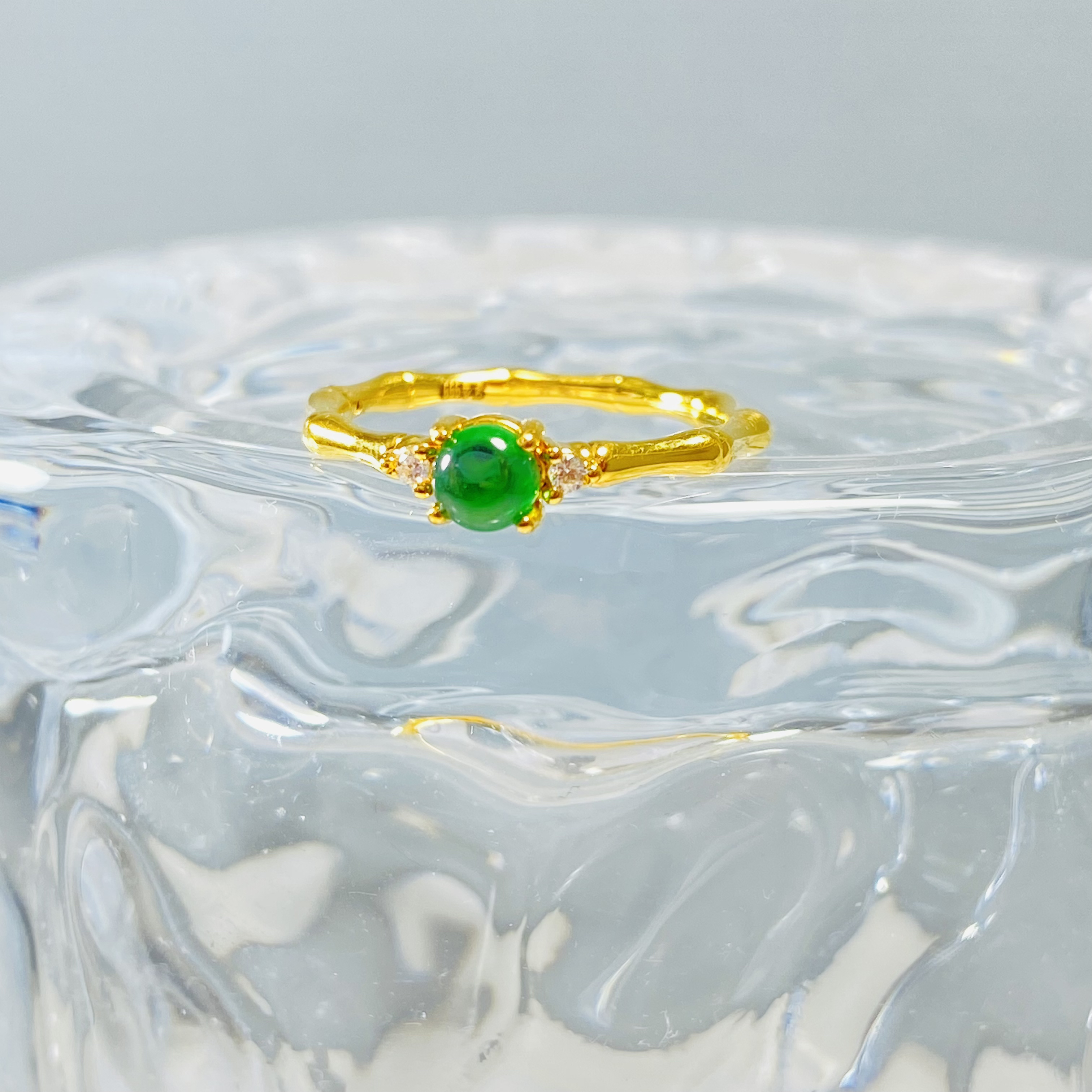 足金999 黄金镶嵌竹节戒指 女款