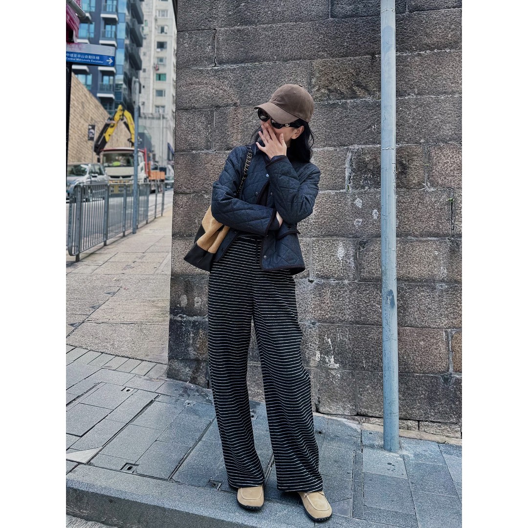 【王雯馨】“高铁裤”秋冬季老钱风条纹长裤加绒加厚裤子阔腿休闲裤