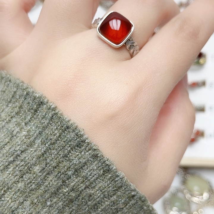 血珀戒指银S925镶嵌天然