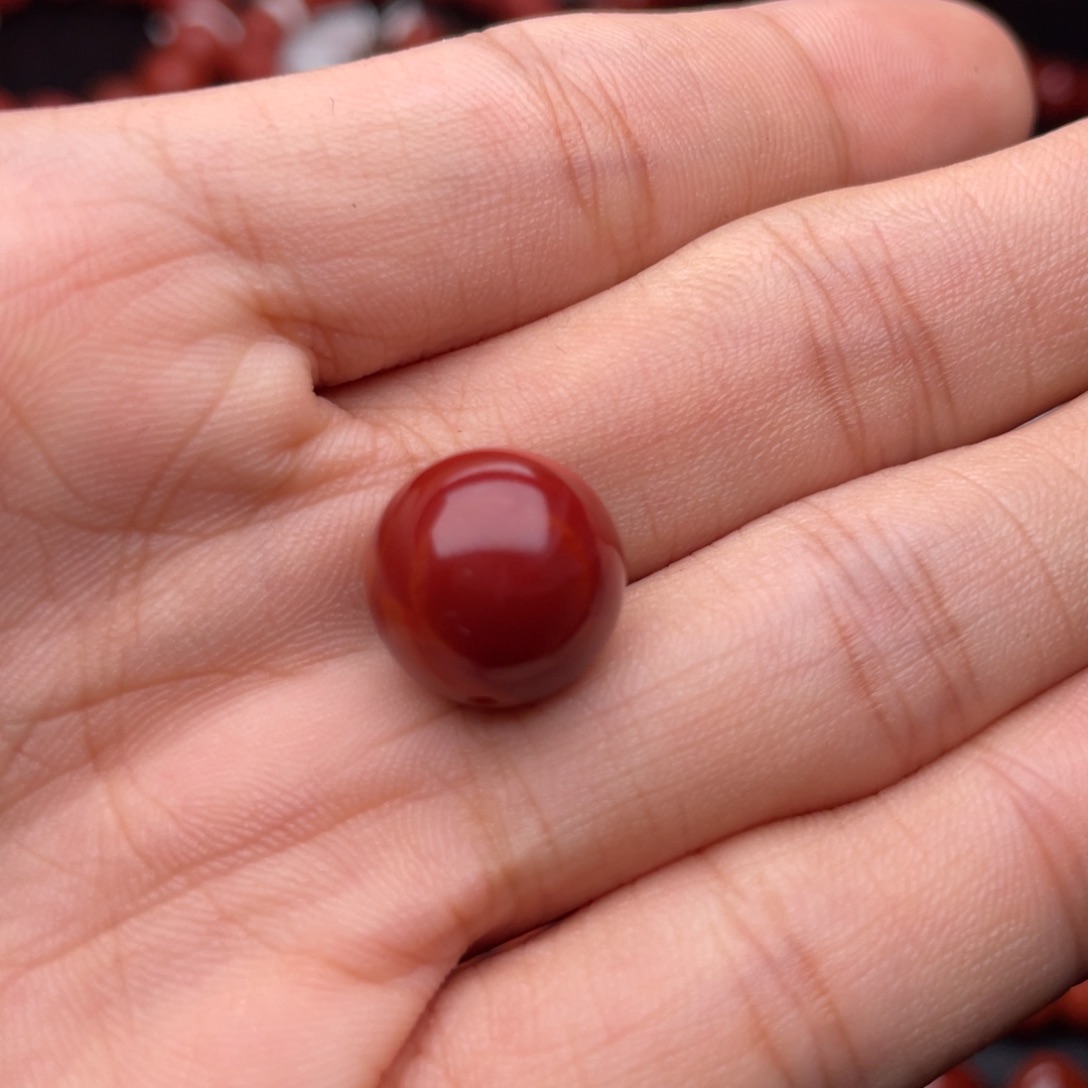 ****伙南红玛瑙未镶嵌手串H13.4mm牛血火焰单珠