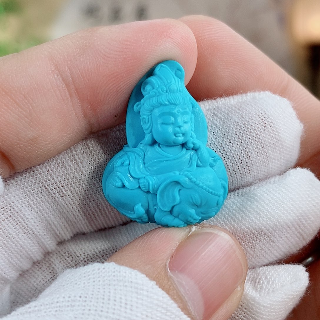 未镶嵌绿松石珠宝奇石普贤菩萨