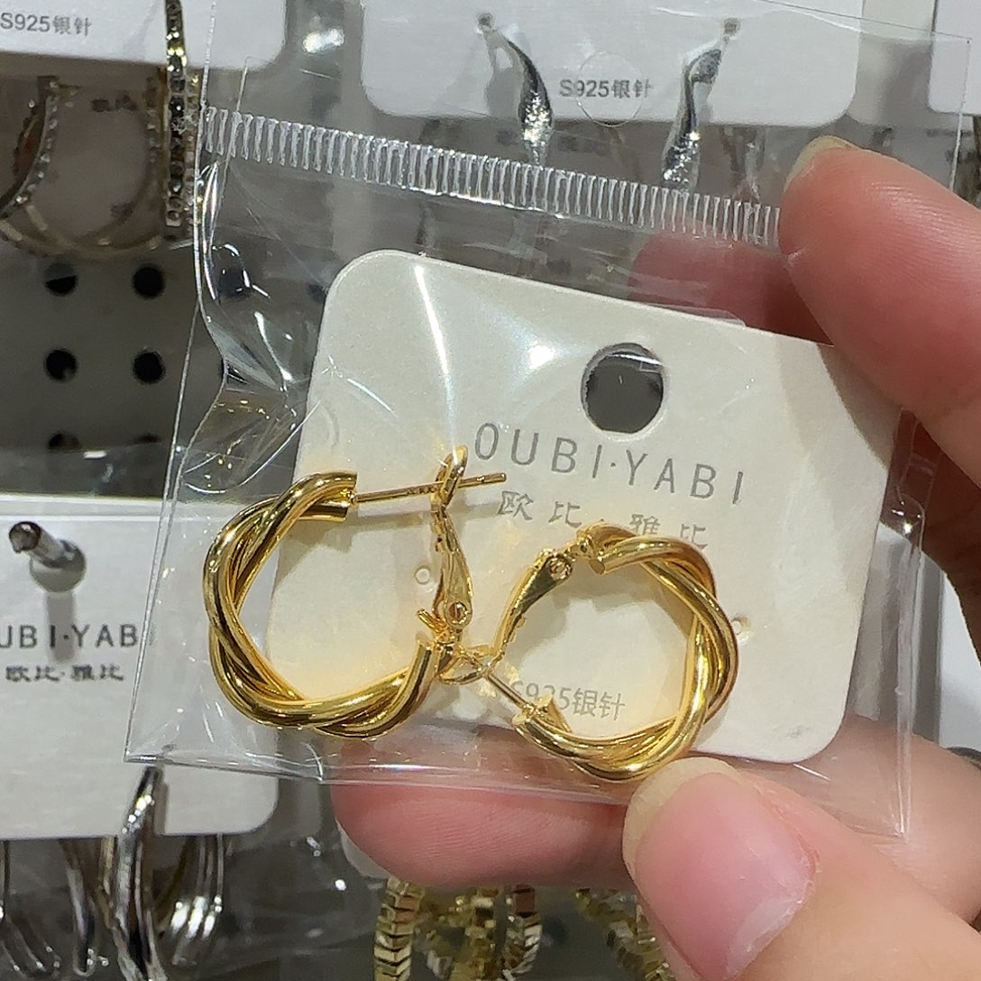 琉璃纯铜合金中古金麻花耳圈