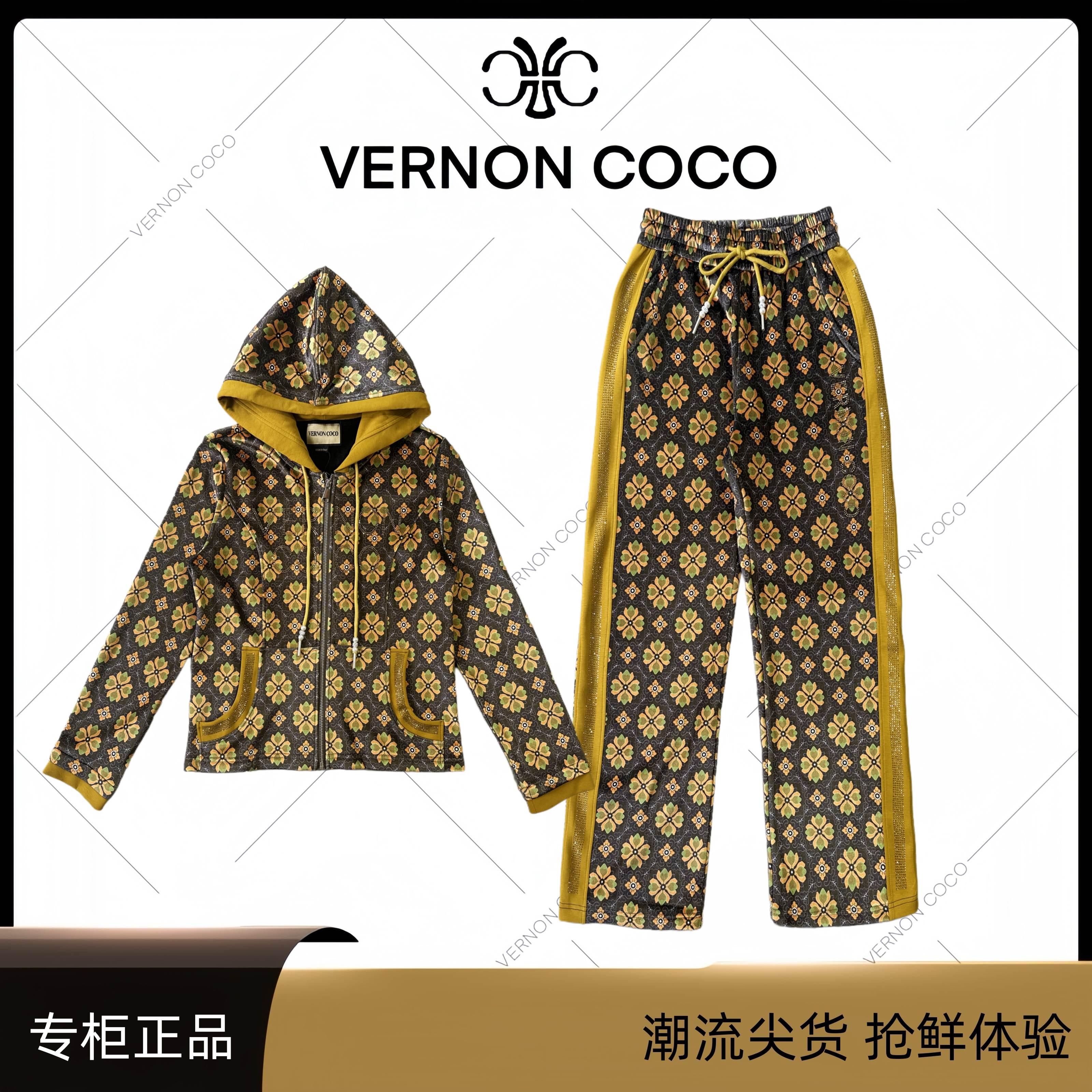 【VERNON COCO】Y30秋季连帽拼接满印花显瘦休闲气质套装VC462