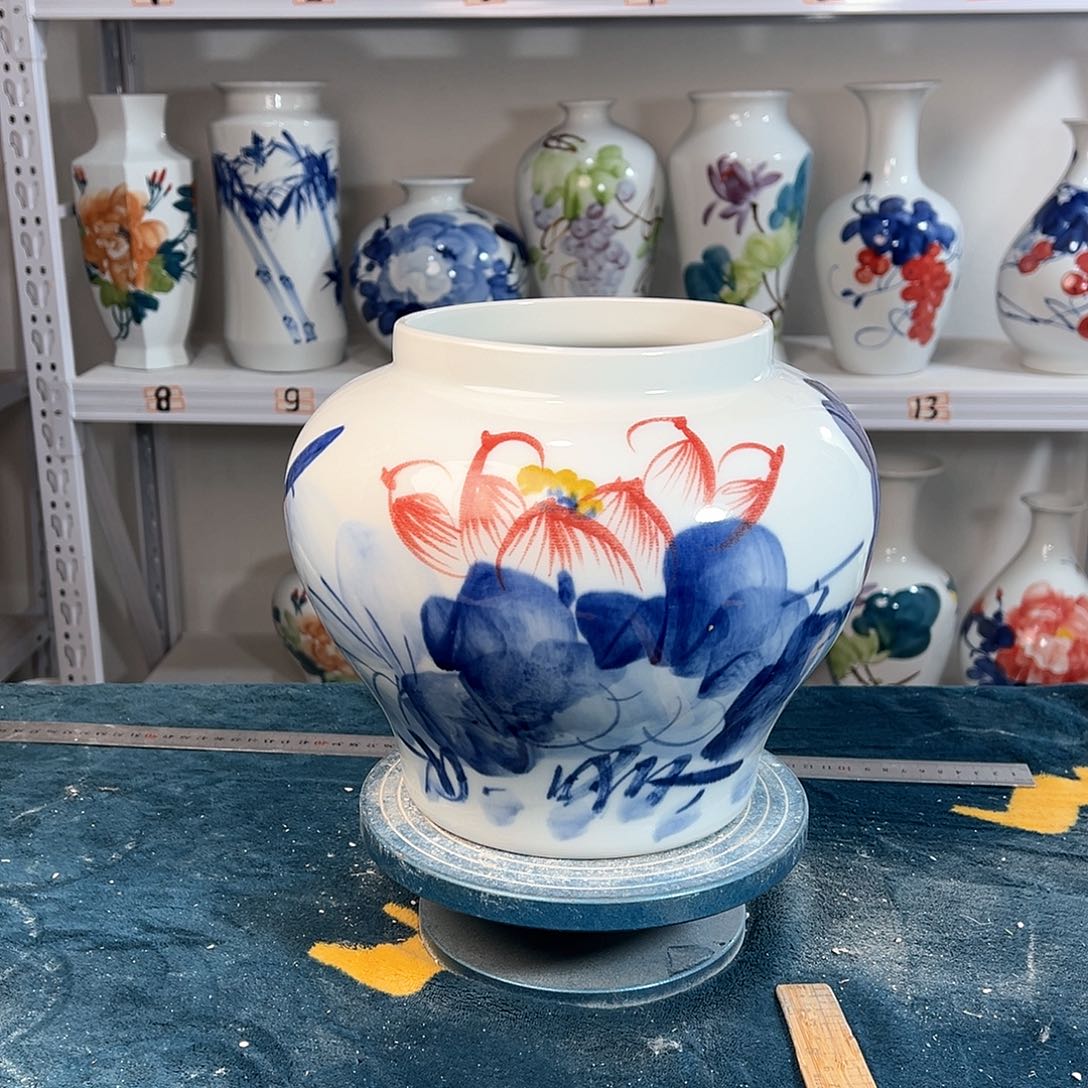 摆件景德镇陶瓷大口荷花