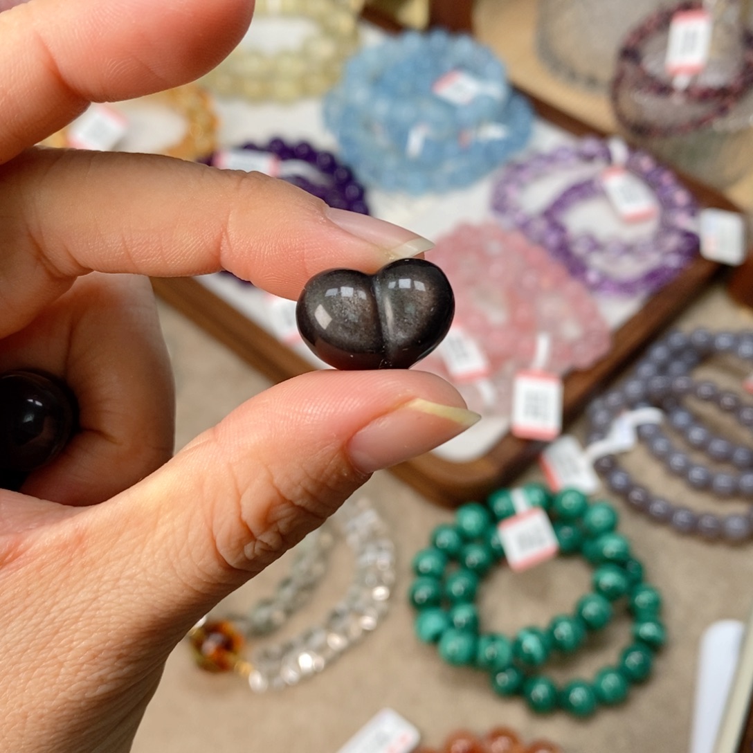 水晶未镶嵌手链银耀石桃心配件