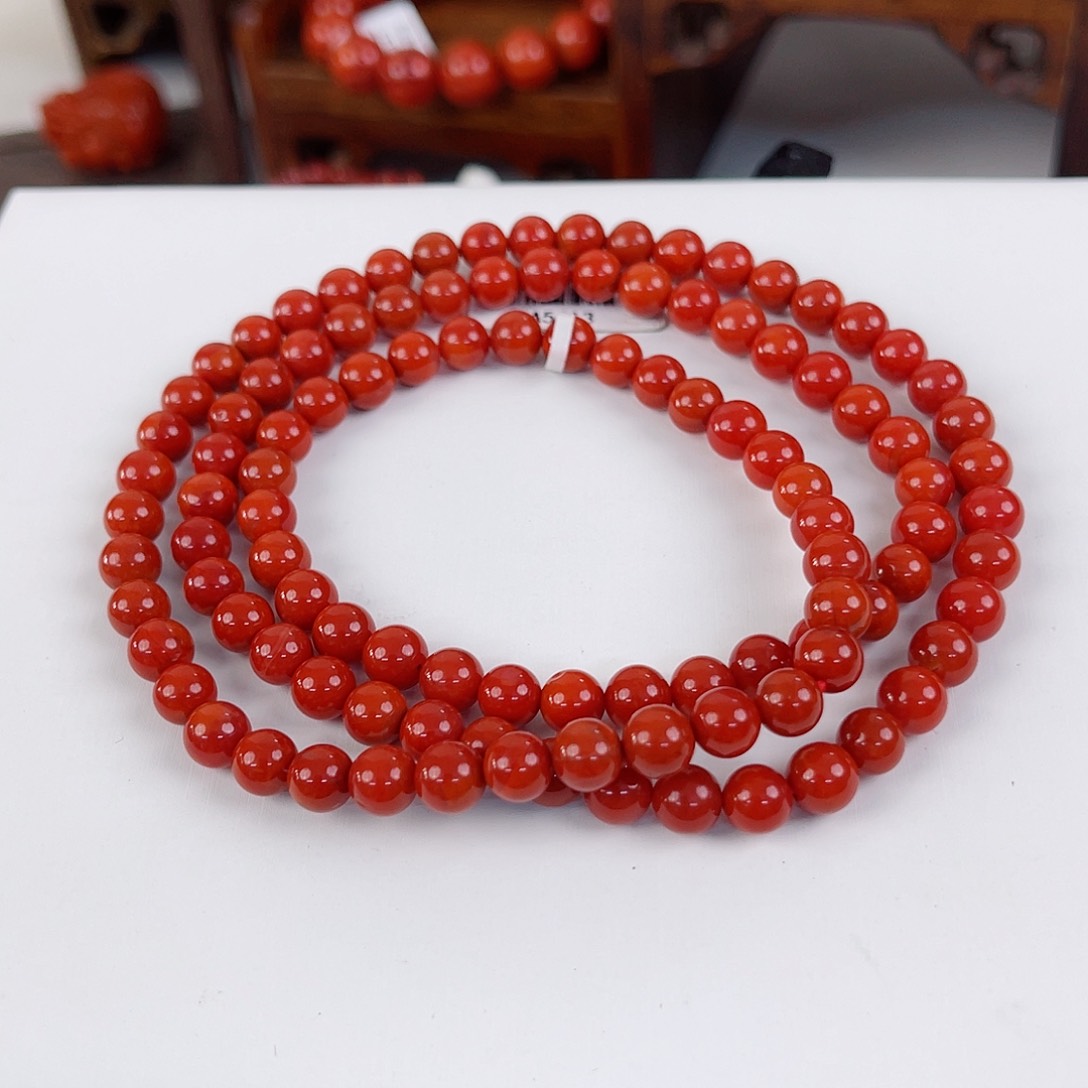 南红玛瑙未镶嵌瓦西锦红收藏级多圈6mm晶