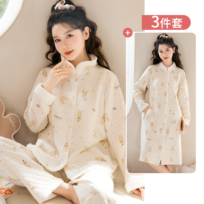 家时光月子服秋冬季纯棉待产服加厚保暖哺乳服产妇睡衣待产裙5542