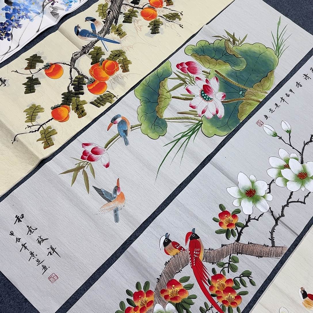 国画尺寸35X140手绘作品 