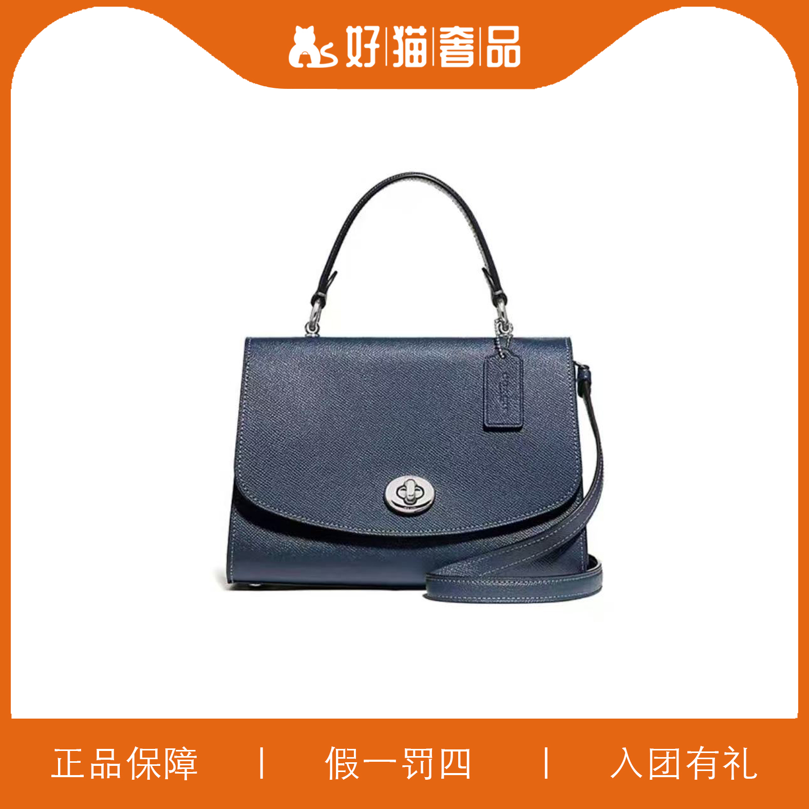 95新 COACH/蔻驰 蔻驰蓝色邮差旋扣手提包/N2180/24X17X11