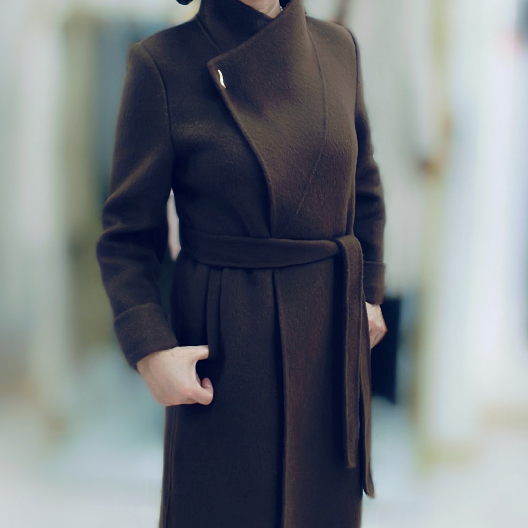 赫本风收腰系带显瘦中长款毛呢大衣气质优雅外套