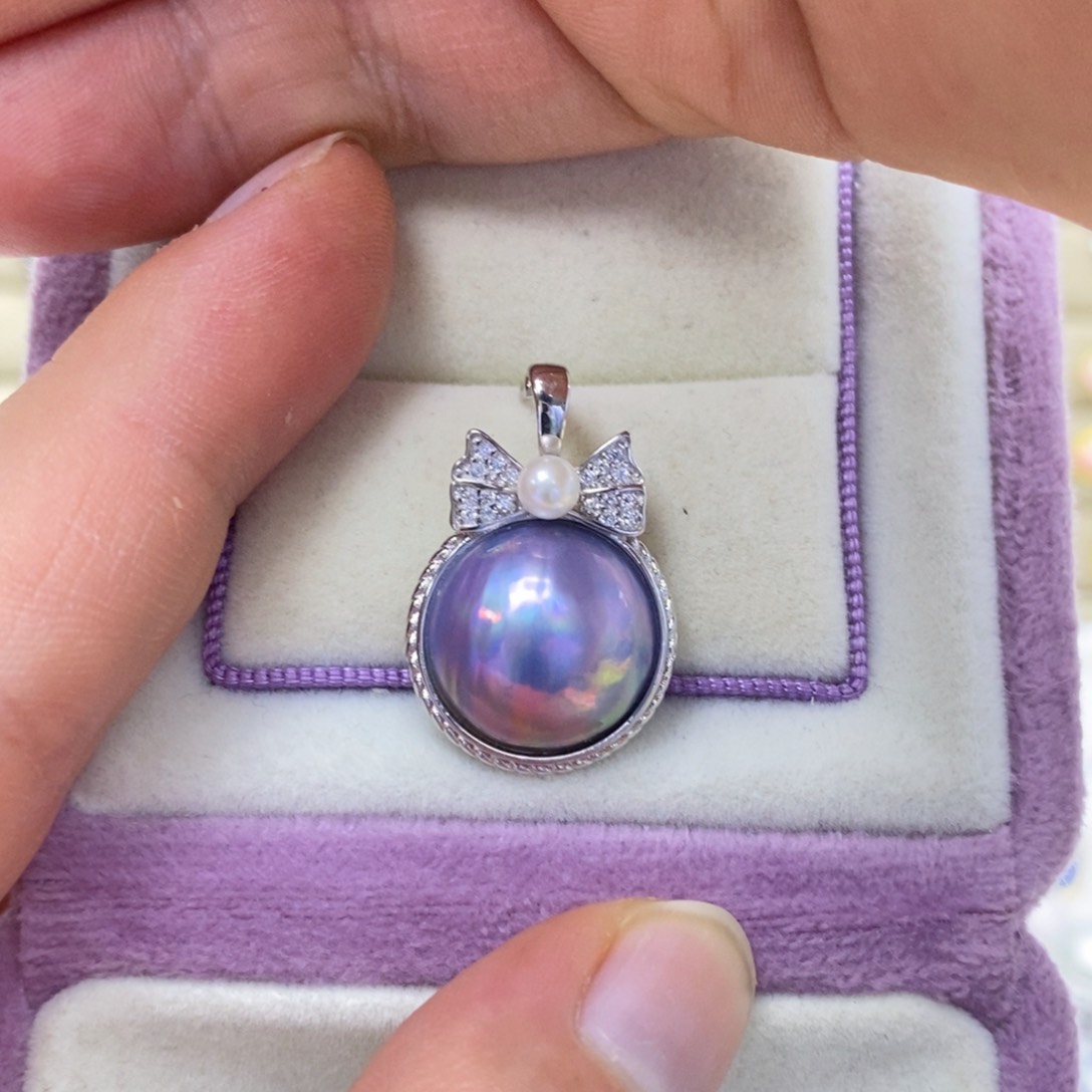 银S925镶嵌拼合珍珠（马贝珠）颈饰