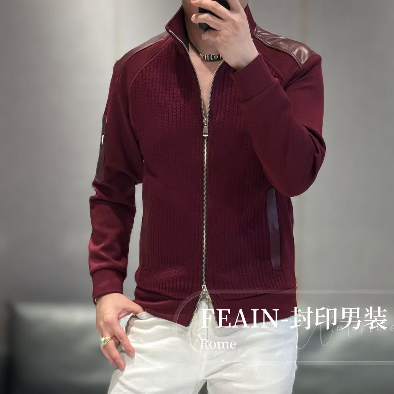 【真皮拼接】秋季新品全手工立体裁剪拼接工艺双开垃链夹克8068