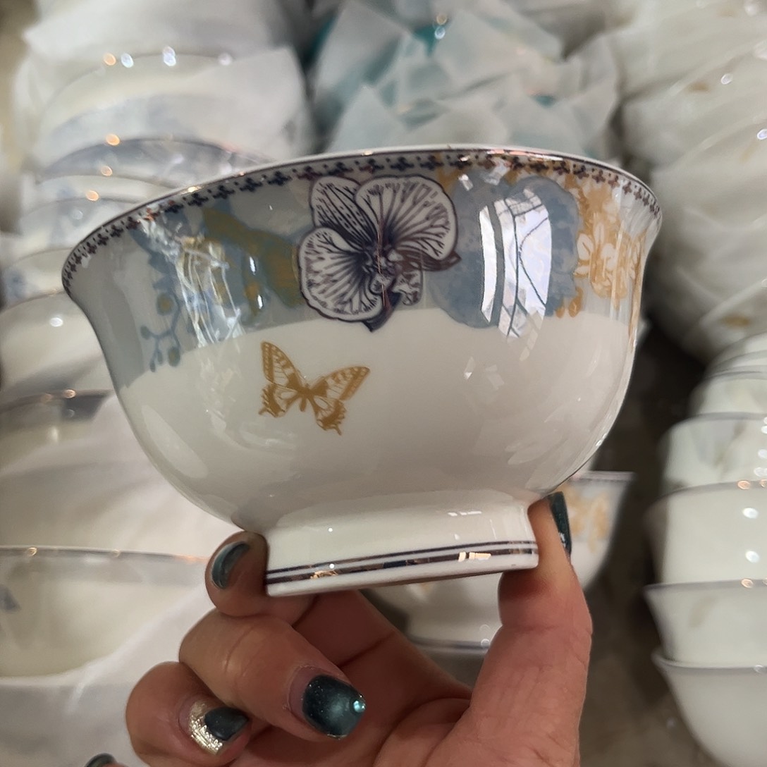 瓷片蝴蝶高脚腕十个4.5寸微瑕