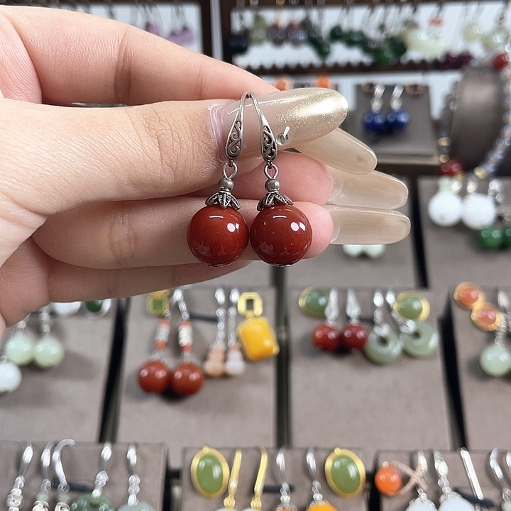 玛瑙/玉髓耳饰银S925镶嵌12左右