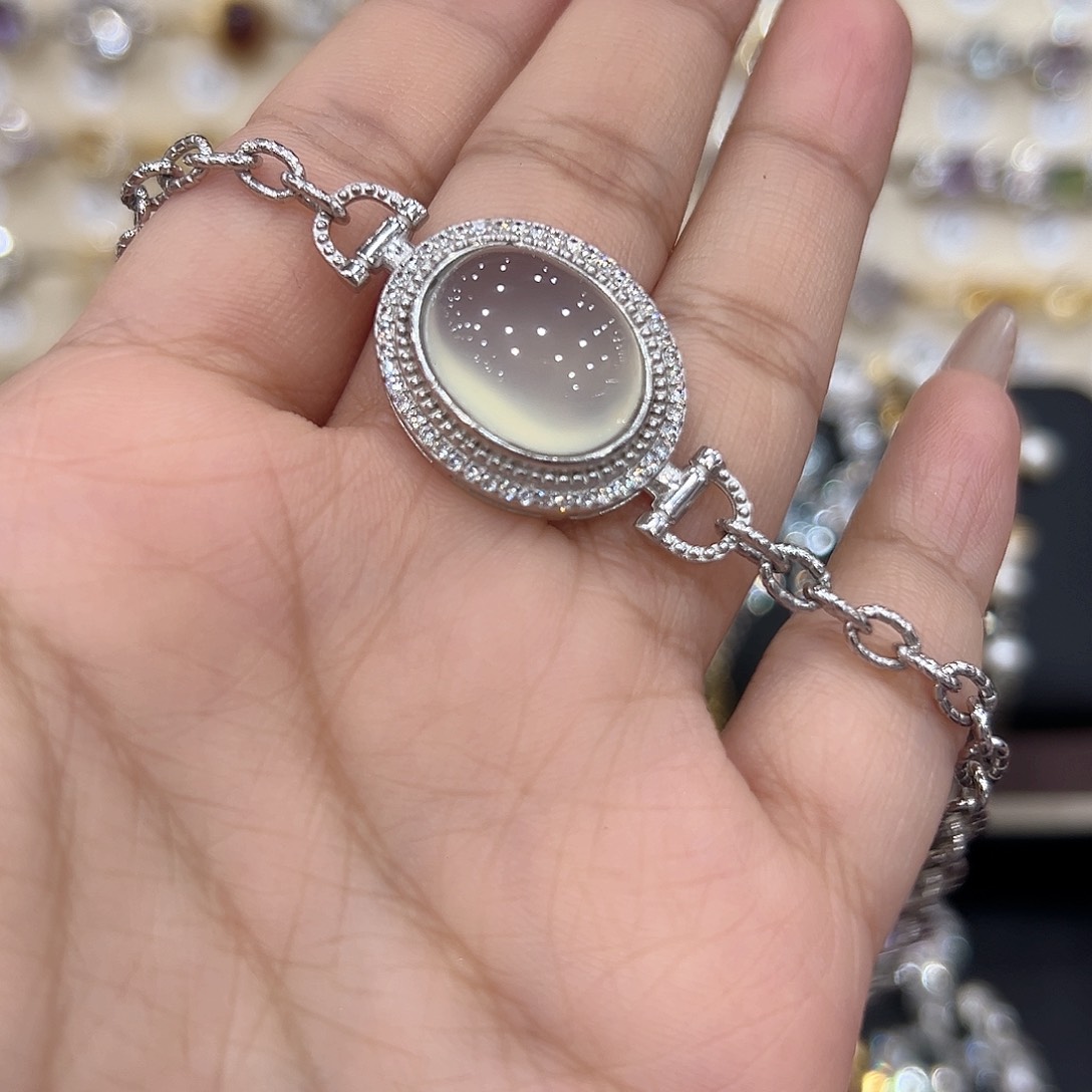 蛇纹石玉手链银S925镶嵌