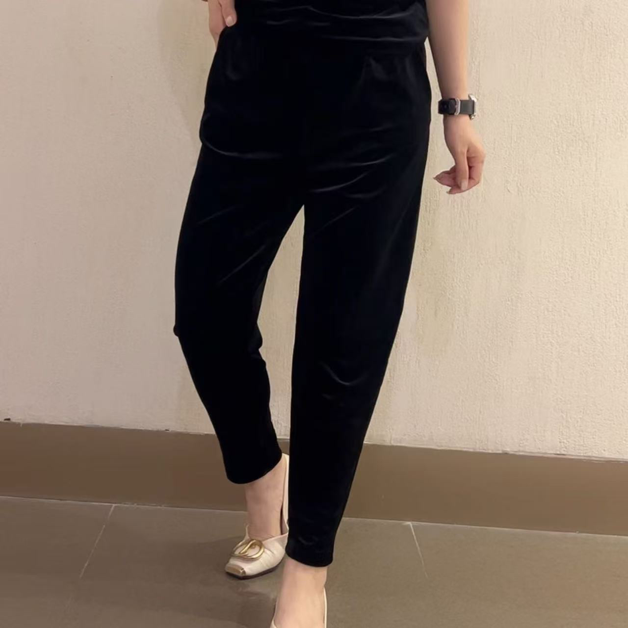 金丝绒九分休闲哈伦小脚裤显瘦百搭