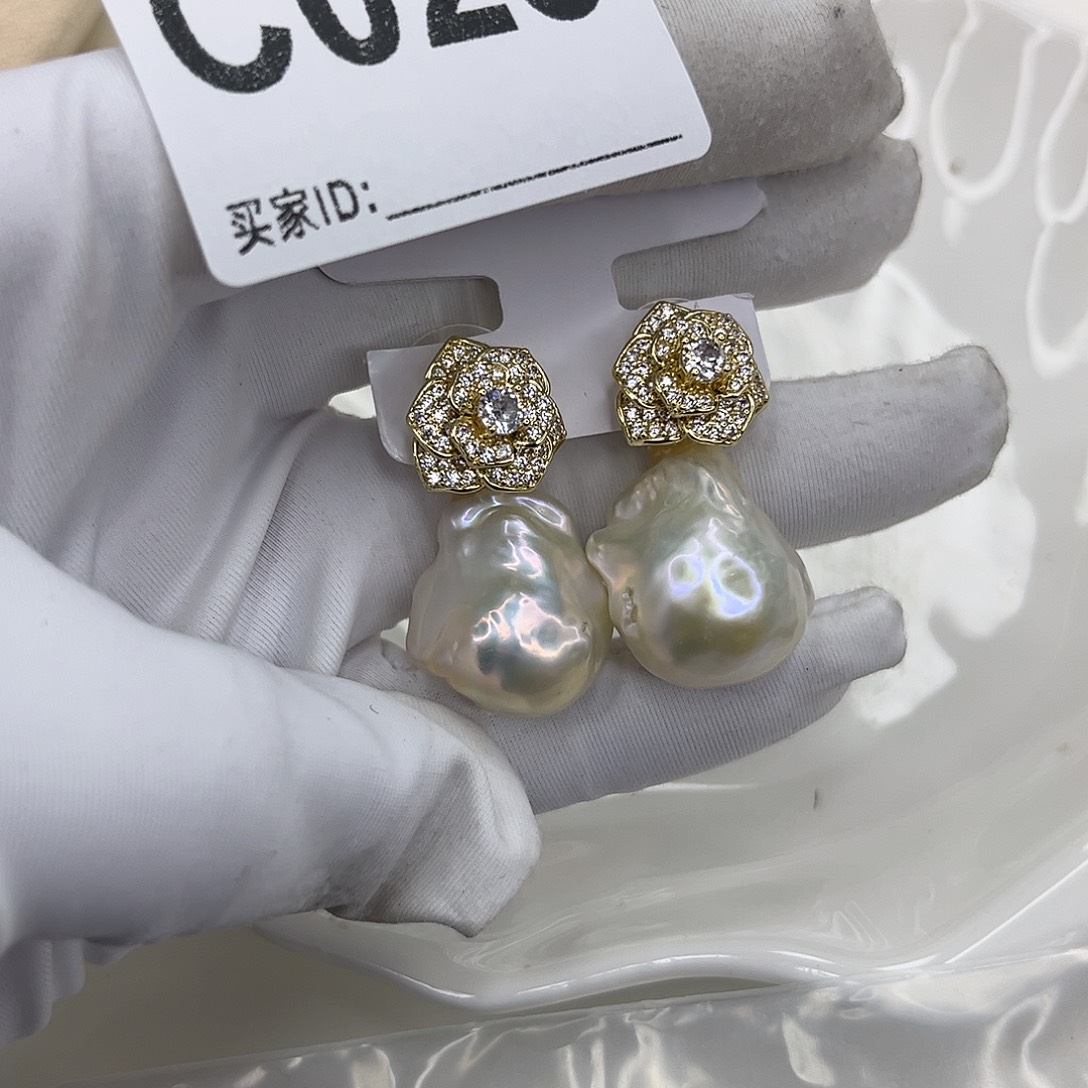 合金淡水珍珠耳饰