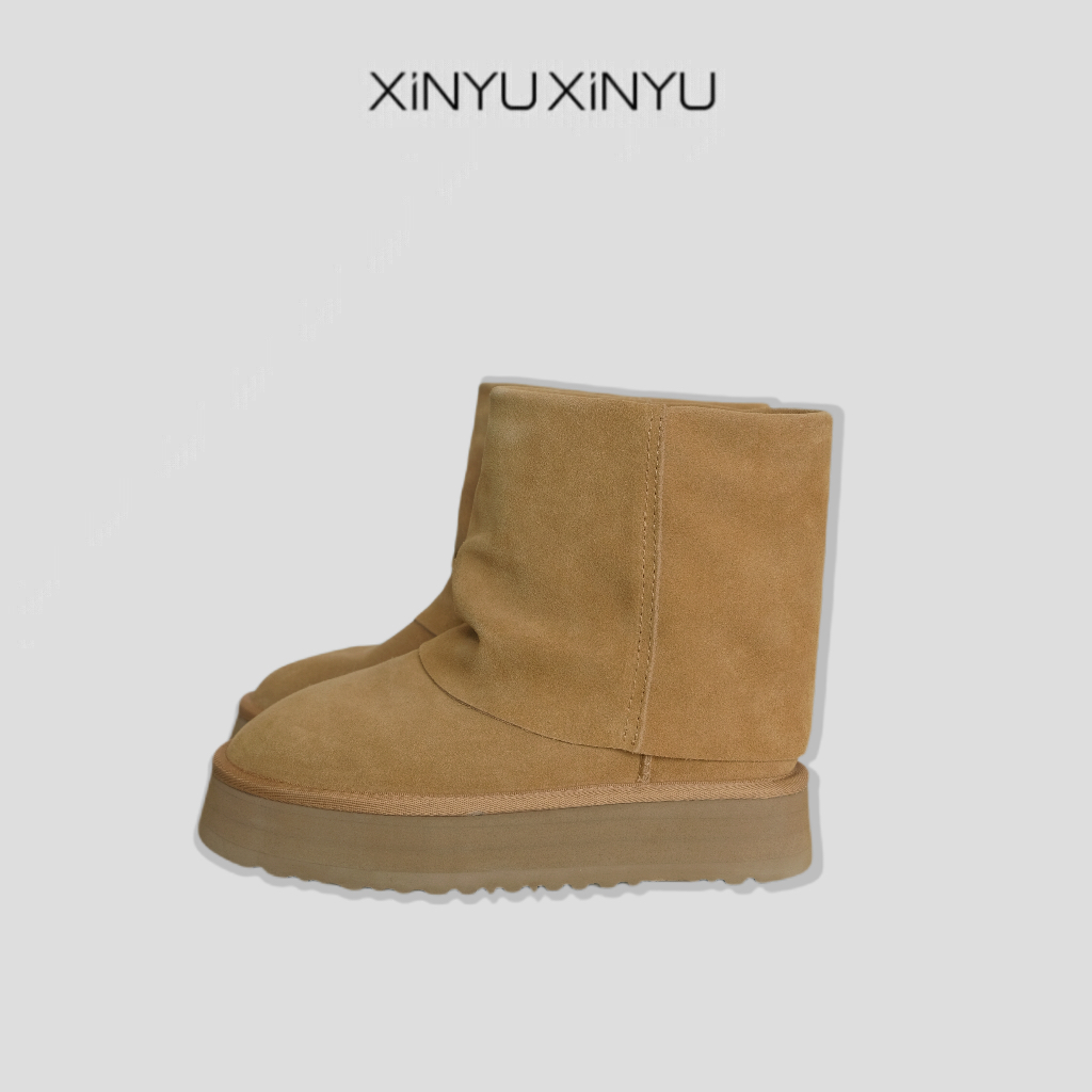 XINYU/芯与中筒雪地靴 XZ3231 冬季 百搭加绒 厚底 皮毛一体