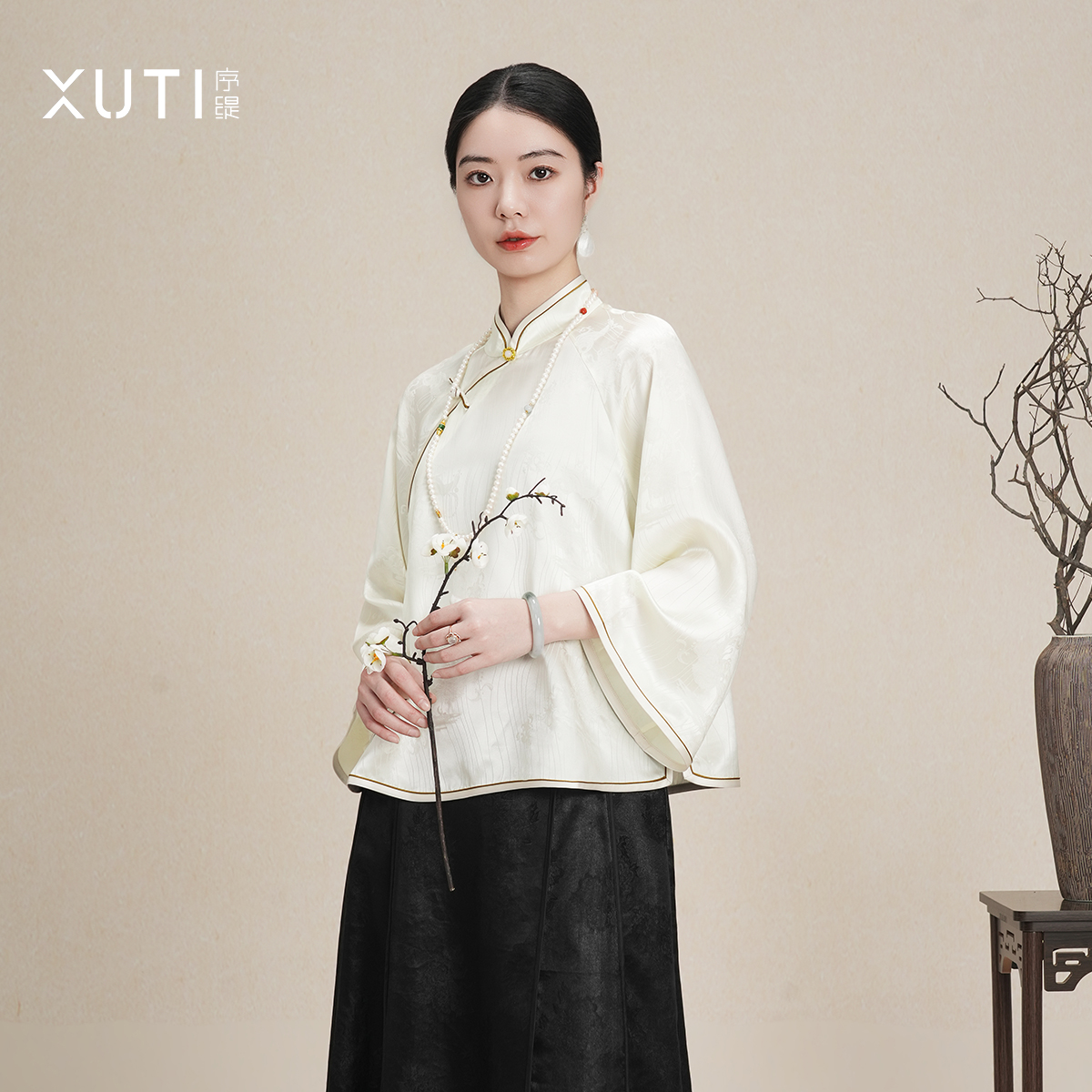 序缇上久楷非遗100%桑蚕丝 新中式提花上衣女早春H116-27677