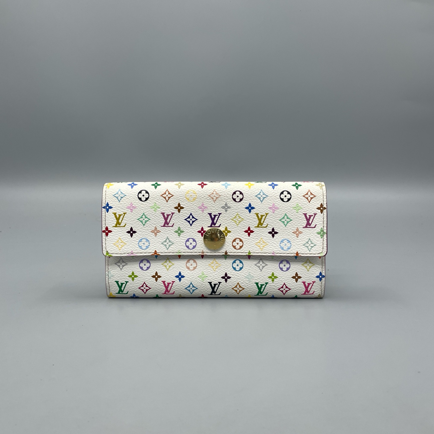 95新 LouisVuitton/路易威登 白三彩长款08年 尺寸19*10 A3587